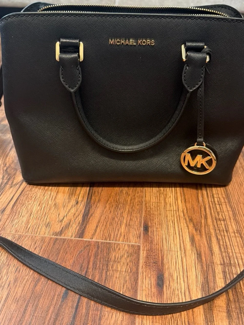 Michael Kors Black Saffiano Satchel with Gold Hardware